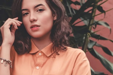 model wearing coral shirt - mobile image